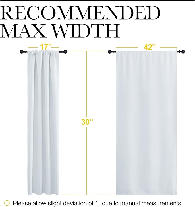 NICETOWN Greyish White Window Curtain Panels, RV Bunk Curtains, Thermal Insulated Rod Pocket Room Darkening Curtain Sets for Loft (Greyish White, 2 Panels, 42 in x 30 in (W x L))