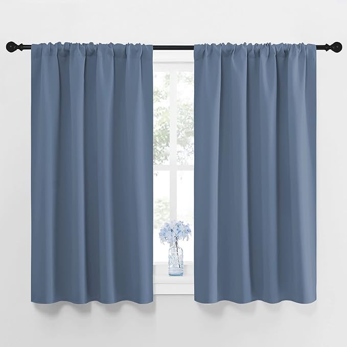 NICETOWN Blackout Curtains for Bedroom, Blackout Curtain Panels, Window Treatment Energy Saving Thermal Insulated Solid Rod Pocket Blackout Drapes/Draperies (Stone Blue, 1 Pair, 42 by 48-inch)