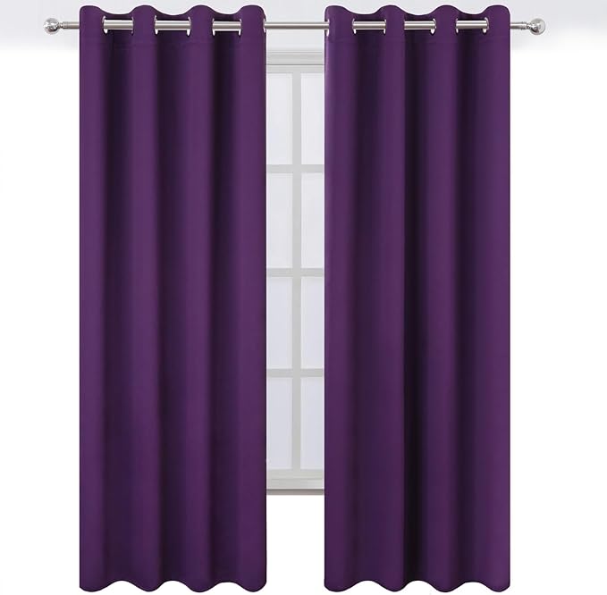 LEMOMO Blackout Curtains 52 x 90 Inch Long Purple Curtains Set of 2 Panels Room Darkening Curtains for Bedroom and Living Room