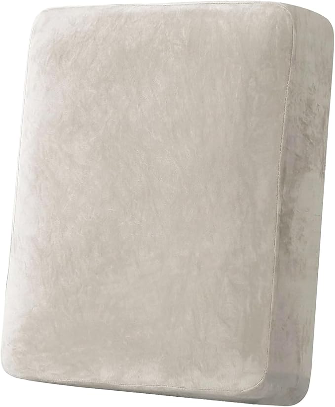 H.VERSAILTEX Velvet Stretch Couch Cushion Cover Plush Cushion Slipcover for Chair Cushion Furniture Protector Seat Cushion Sofa Cover (1 Piece Armchair Cushion Covers, Oatmeal)
