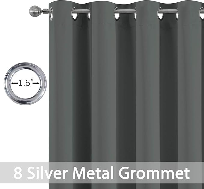 Yakamok Room Darkening Grommet Window Drapes Thermal Insulated Light Blocking Blackout Curtains for Bedroom(52Wx72L,Dark Grey,2 Panels)