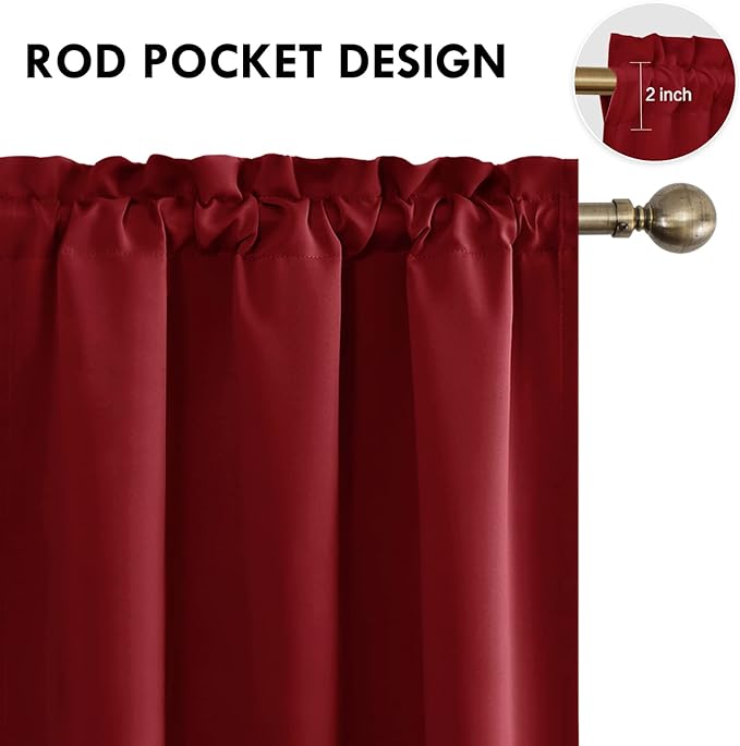 DWCN Burgundy Room Darkening Blackout Curtains - Thermal Insulated Privacy Energy Saving Window Curtain Drapes 38 x 63 inch Length, Set of 2 Bedroom Living Room Curtains