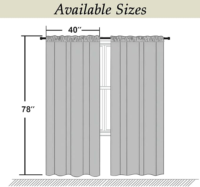 Simplebrand Ava Light Grey Blackout Curtains for Bedroom, 78 Inch Length, 2 Panels Set, Privacy Thermal Insulated Rod Pocket Window Curtains for Patio, French Door, W40 x L78 Inch