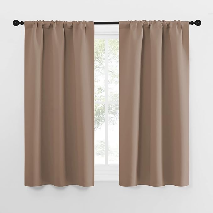 NICETOWN Kitchen Window Blackout Curtains - Window Treatment Thermal Insulated Rod Pocket Small Blackout Draperies/Drapes for Bedroom/Kitchen (Cappuccino, Set of 2, 34 inches Wide by 54 inches Long)