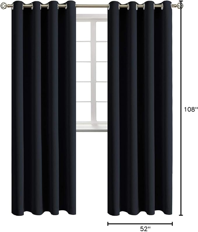 BGment Blackout Curtains - Grommet Thermal Insulated Room Darkening Bedroom and Living Room Curtains, Set of 2 Panels (52 x 108 Inch, Black)