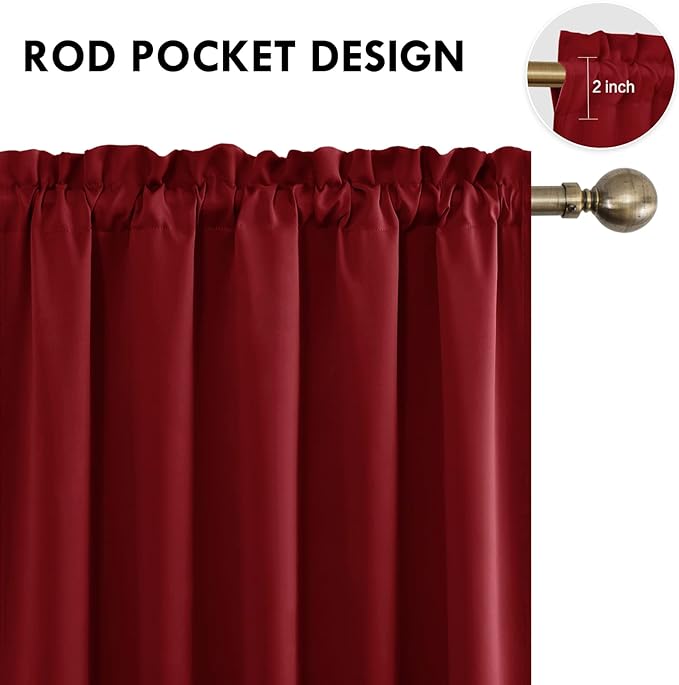 DWCN Burgund Short Blackout Curtains for Bedroom/Kitchen, Thermal Insulated Energy Saving Room Darkening Curtains for Living Room (W60 x L36 inch, Set of 2 Panels, Top of Rod Pocket)