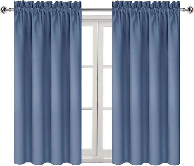 DWCN Blackout Curtains – Thermal Insulated, Energy Saving & Noise Reducing Bedroom and Living Room Curtains, Dusty Blue, W 38x L 54 Inch, Set of 2 Rod Pocket Curtain Panels