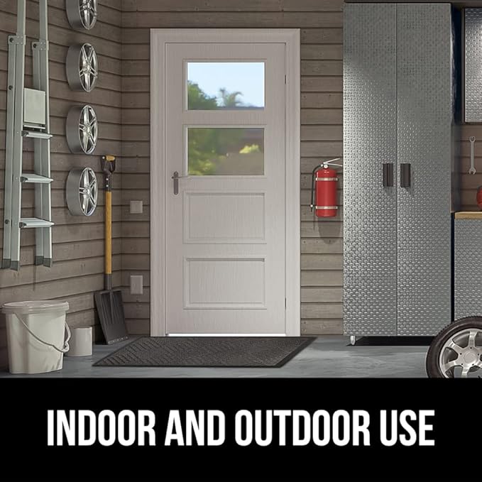 GORILLA GRIP 100% Waterproof All-Season WeatherMAX Doormat US Designed Natural Rubber, Stain Fade Resistant, Low Profile Indoor Outdoor Door Mats, Easy Clean, 29x17 Gray Diamond