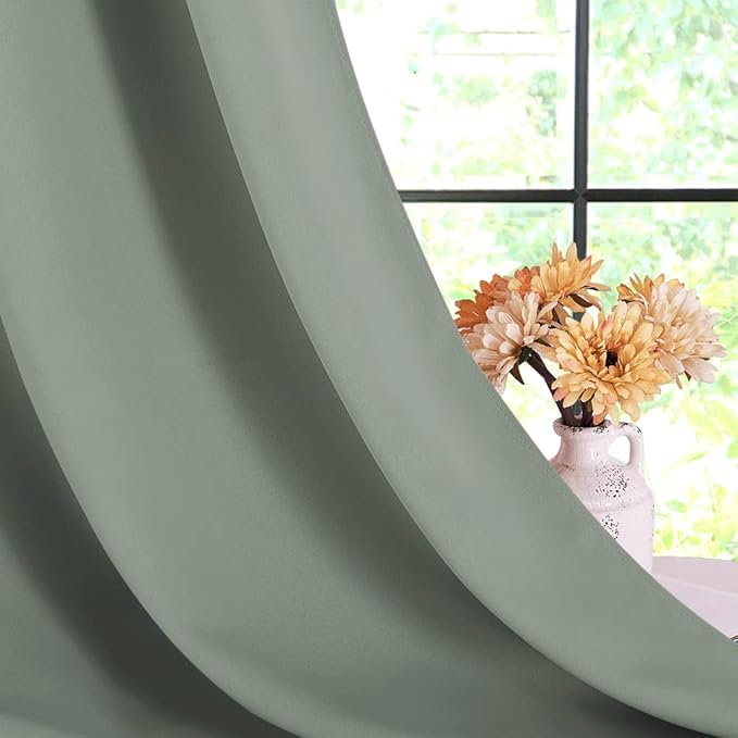 NICETOWN Modern Blackout Curtains Noise Reducing, Thermal Insulated and Privacy Room Darkening Drape Panels for Boy's Guest Room Door Window (Greyish Green, 2 Panels, W42 x L72 -Inch)