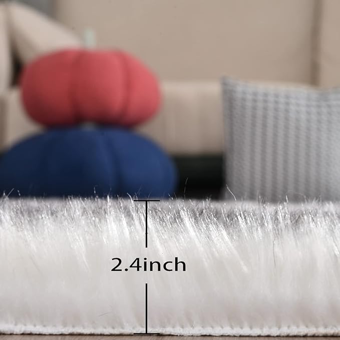 ORINOVA White and Grey Area Rugs 9x12 Living Room Large Washable Faux Fur Rugs for Bedroom Nursery Shaggy Sheepskin Fur Rectangle Rug