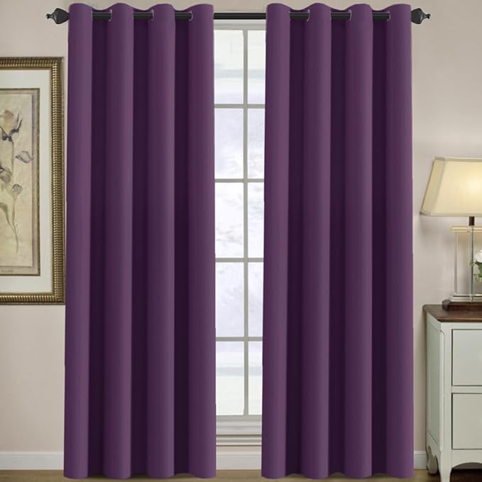 H.VERSAILTEX Thermal Insulated Blackout Window Curtains for Bedroom/Living Room Ultra Soft and Smooth Innovated Microfiber Grommet Curtains - Solid in Plum Purple (One Panel), 52" W x 84" L