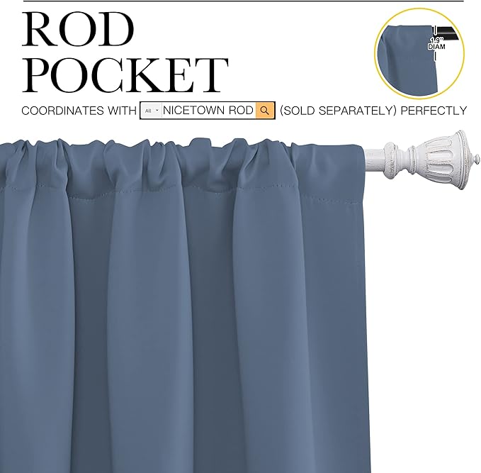 NICETOWN Blackout Curtains Window Draperies - Window Treatment Thermal Insulated Solid Room Darkening Drapes for Bedroom (Stone Blue, Set of 2 Panels, 34 by 84 inches Long)