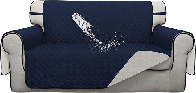 ISSUNTEX Double Protection 100% Waterproof Loveseat Sofa Covers for Living Room, Couch Covers for 2 Cushion Couch Sofa, Reversible Furniture Protector Sofa Cover for Dogs (Loveseat, Navy/Ivory)