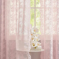 YJ YANJUN Vintage Lace Curtains Short Pink Floral Curtains 54 inch Length 2 Panels for Kitchen Living Room Bedroom Bathroom Window Voile Sheer Panels Baby Girl Nursery Decor 52" W x 54" L, Pink
