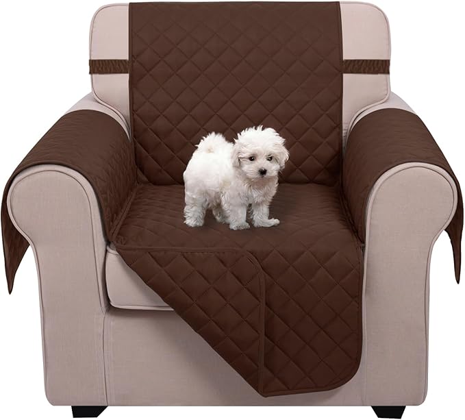 U-NICE HOME Reversible Oversized Chair Covers Quilted Water Repellent Pet Protectors with Elastic Straps(28''Armchair, Brown/Brown)