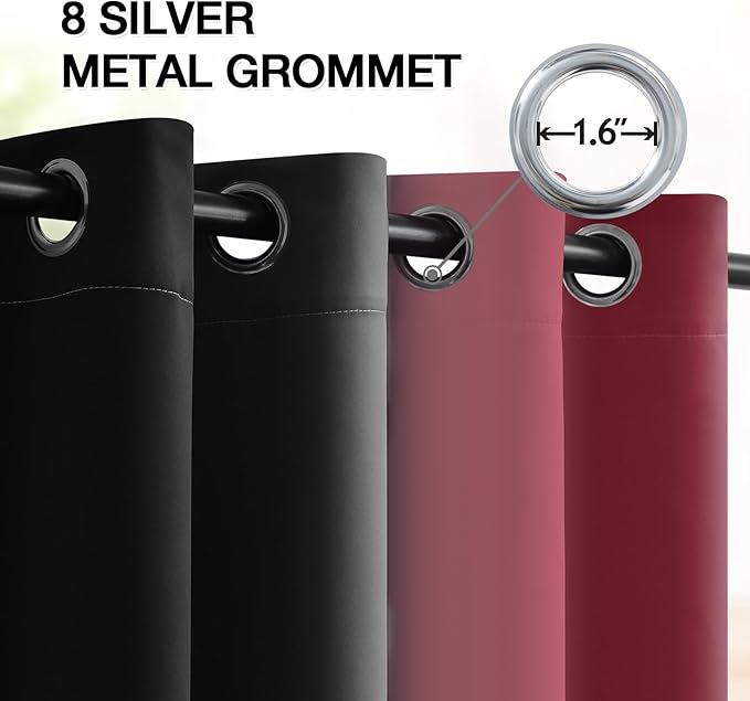 SimpleHome Ombre Room Darkening Curtains 84 inches Length for Bedroom,Grommet Gradient Light Blocking Burgundy and Black Gradient Window Curtains for Living Room,2 Panels, 52x84 inches