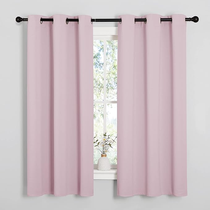 NICETOWN Room Darkening Curtains for Kitchen, Baby Pink, Set of 2, 42 inches Wide by 50 inches Long, Window Treatment Thermal Insulated Solid Grommet Room Darkening Curtains/Drapes for Bedroom