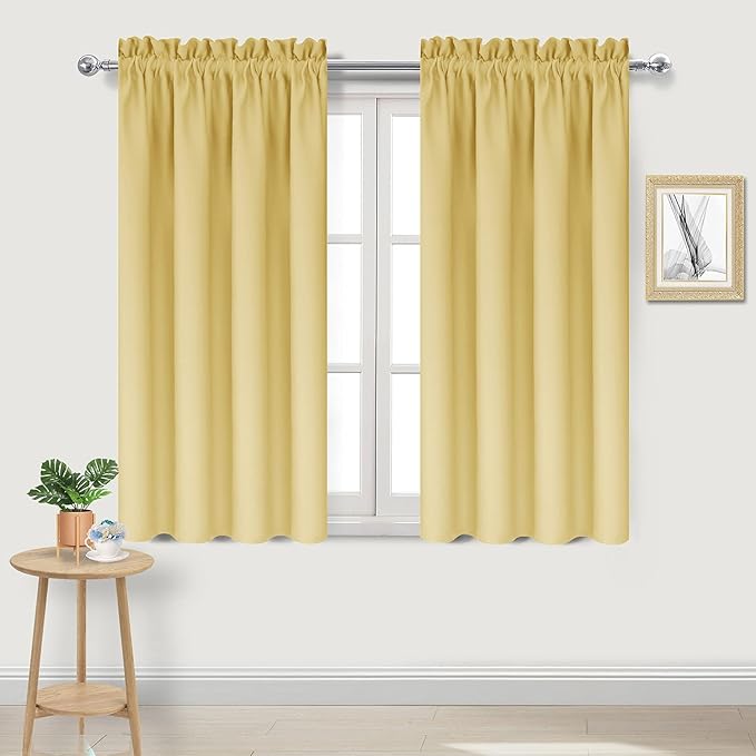 DWCN Blackout Curtains for Bedroom – Rod Pocket Thermal Insulated Noise Reducing Noise Reducing Drapes for Living Room, W 42 x L 45 Inch, 2 Panels, Light Yellow