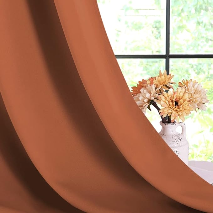 NICETOWN Kitchen Curtains Small Window Curtains & Drapes, Thermal Insulated Solid Grommet Panels for Cupboard, Loft, Cafe, Dining Room (Burnt Orange, 34" W x 48" L, 2PCs)