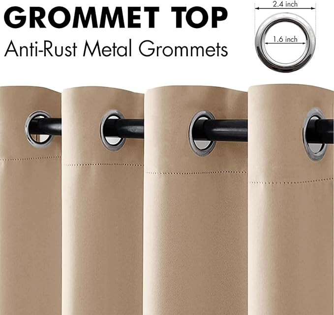 MIULEE Blackout Curtains for Bedroom Living Room Thermal Insulated Room Darkening Grommet Top Solid Light Blocking Drapery Set of 2 Window Panels 52 x 100 Inches Beige