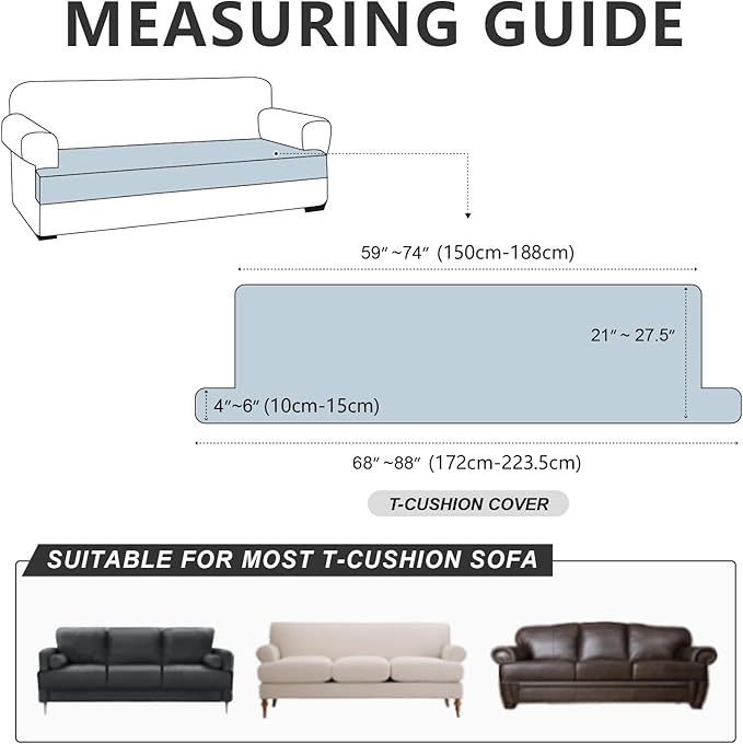Leather Look Couch Cushion Covers Sofa Seat Slipcovers Sets Couches Furniture Protector for Sectional Armchair Loveseat Pets Kids Stretch Spandex Fabric (1 T-Cushion Sofa, Dark Grey)