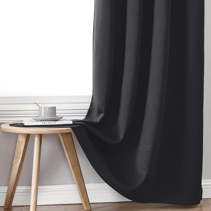 ChrisDowa 100% Blackout Curtains 78 inch Long for Bedroom with Black Liner, 2 Thick Layers Total Blackout Thermal Insulated Grommet Window Curtains 2 Panels Set (Dark Grey, 42 x 78 Inch)