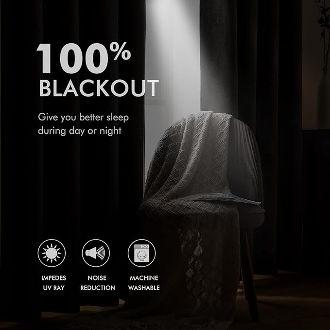 MIULEE 100% Blackout Linen Curtains for Bedroom Thermal Insulated Brown Grommet Room Darkening Curtains & Drapes Fall Decor for Living Room Nursery 52 x 96 Inch (2 Panels)