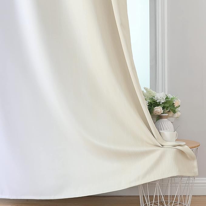 Estelar Textiler Beige and Greyish White Ombre Blackout Curtains 63 Inches Length 2 Panels Set for Bedroom, Thermal Insulated Full Light Blocking Grommet Gradient Drapes for Living Room, 42Wx63L
