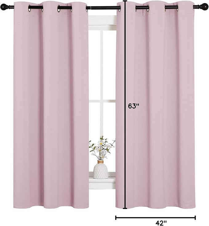 NICETOWN Nursery Essential Thermal Insulated Solid Grommet Top Blackout Curtains/Drapes (1 Pair, 42 x 63 inches in Baby Pink)