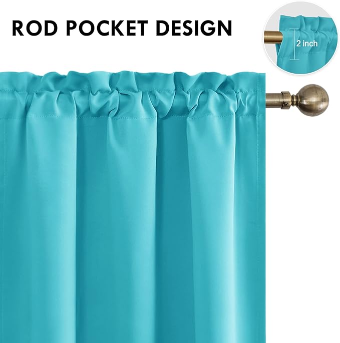 DWCN Turquoise Blackout Curtains for Bedroom – Rod Pocket Thermal Insulated Energy Saving Drapes for Living Room and Bedroom, W 38 x L 54 Inch, 2 Panels