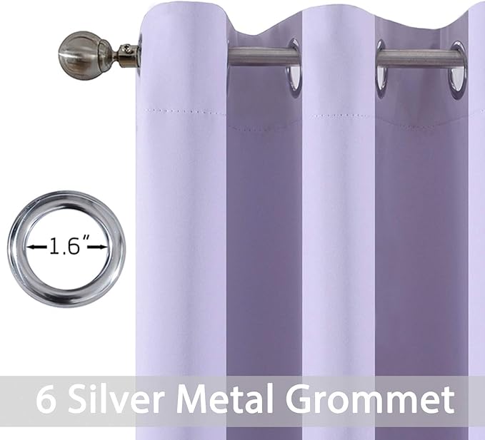 Yakamok Blackout Curtains for Bedroom - Grommet Thermal Insulated Room Darkening Curtains for Living Room, Set of 2 Panels (38 x 84Inch, Lilac)