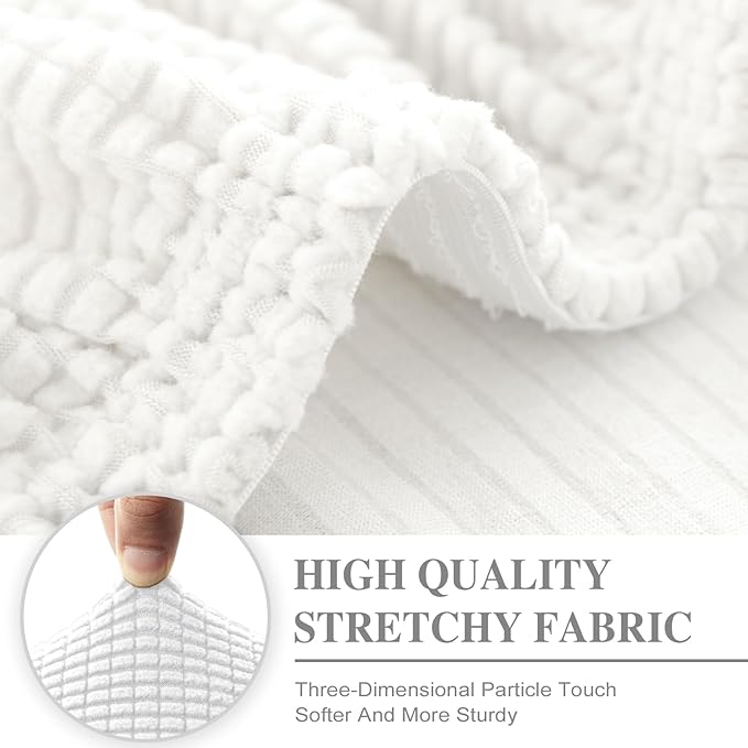 Couch Cushion Covers for Sectional Sofa L Shape Washable Separate Seat Chaise Couch Cover Stretch Sofa Slipcovers with 2 Pcs Pillowcases(3 Seater + 1 Chaise, White)