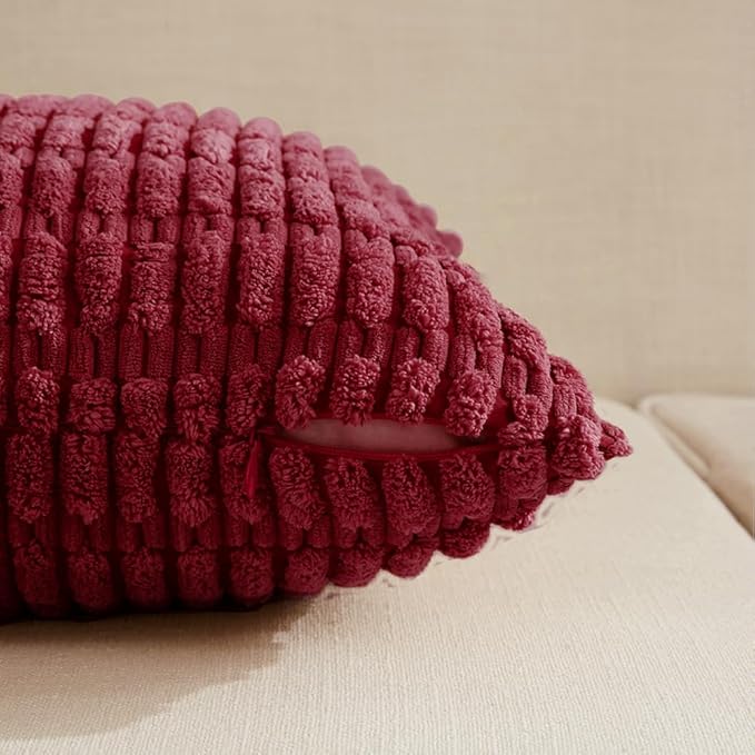 Fancy Homi 4 Packs Burgundy Decorative Throw Pillow Covers 20x20 Inch for Living Room Couch Bed, Holiday Christmas Home Decor Gift, Soft Plush Corduroy Square Cute Accent Cushion Case 50x50 cm