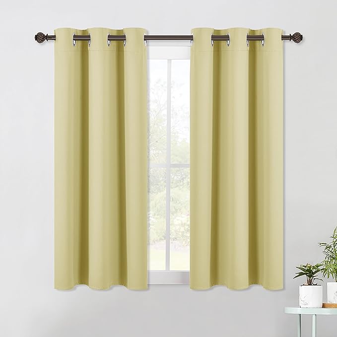 NICETOWN Kitchen Blackout Short Curtain Panels for Bedroom, Paler Yellow, 2 Panels, W42 x L45 -Inch, Thermal Insulated Grommet Top Blackout Draperies and Drapes