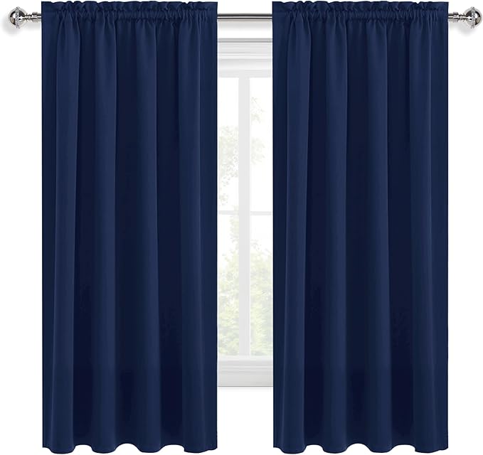 DWCN Blackout Curtains 63 Inch Length for Bedroom 2 Panels Set, Room Darkening Insulated Thermal Drapes for Living Room, Rod Pocket Window Treatment for Kids Boys Room (W52 x L63 Inch, Navy Blue)