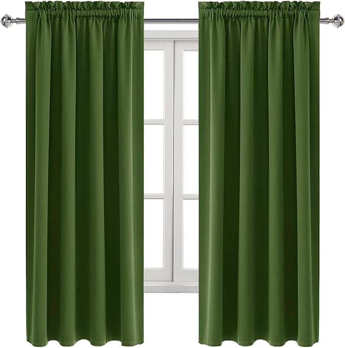 DWCN Olive Green Room Darkening Blackout Curtains - Thermal Insulated Privacy Energy Saving Window Curtain Drapes 38 x 72 inch Length, Set of 2 Bedroom Living Room Curtains
