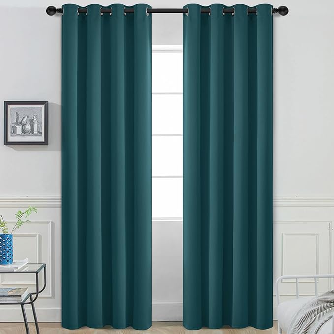 Yakamok Blackout Curtains for Bedroom 2 Panels Set 84 Inch Length Thermal Insulated Room Darkening Dark Black Out Drapery Grommet Window Treatments Drapes for Living Room,52x84, Dark Teal