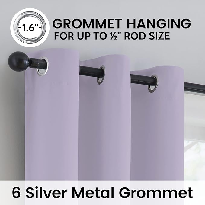 SimpleHome 100% Blackout Curtains for Bedroom,Thermal Insulated Grommet Window Drapes Room Darkening Lilac Curtains for Living Room with Black Back,42 x 63 Inch,2 Panels