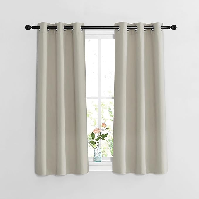 NICETOWN Blackout Natural Curtains for Bedroom - Window Treatment Thermal Insulated Grommet Solid Drapes Thermal Curtains Sound Reducing for Basement/Kitchen, 2 Panels, W37 x L54