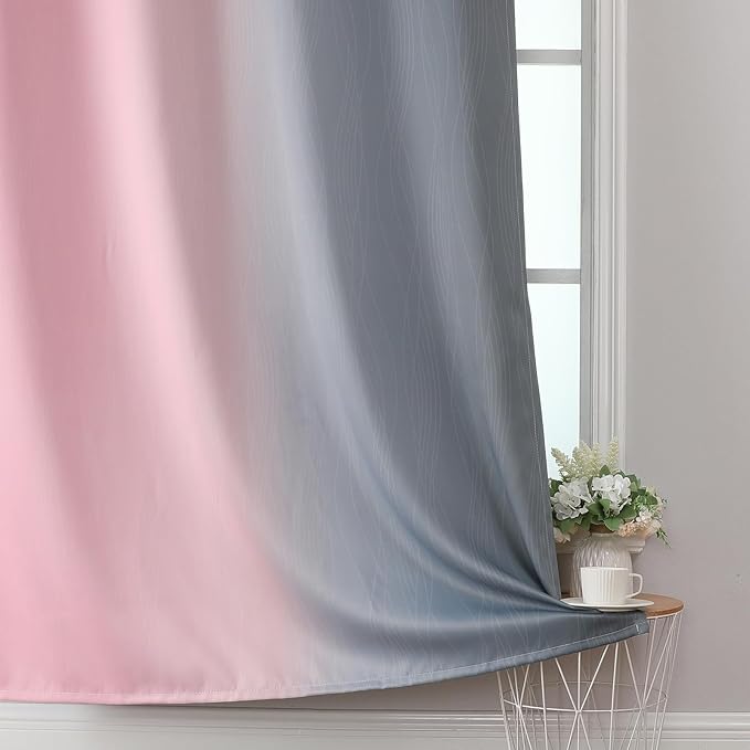 Estelar Textiler Ombre Grey and Pink Blackout Curtains 72 Inch Length 2 Panels, Full Room Darkening Blackout Curtains for Bedroom, Grommet Thermal Insulated Gradient Drapes for Kids Room, 42x72 Inch