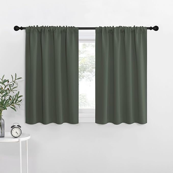 NICETOWN Bedroom Curtains Blackout Draperies - All Season Thermal Insulated Solid Rod Pocket Top Blackout Curtains/Drapes for Kid's Room (Dark Mallard, 1 Pair, 29 x 40Inch)