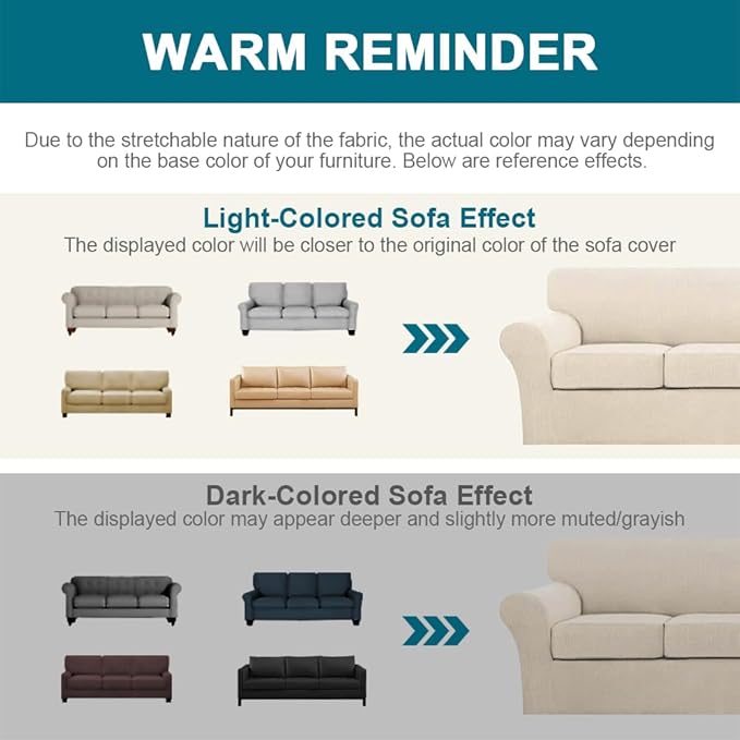 Turquoize 4 Piece Sofa Covers For 3 Cushion Couch Sofa Slipcover Soft Couch Cover For Dogs-Washable Sofa Furniture Covers With 3 Individual Large Cushion Covers Feature Fabric (XL Sofa,Biscotti Beige)