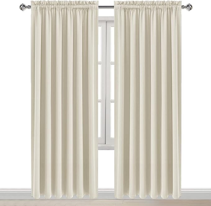 DWCN Blackout Curtains for Living Room Thermal Insulated, Energy Saving & Noise Reducing Bedroom Curtains, Light Beige, W 70x L 84 Inch, Set of 2 Rod Pocket Curtain Panels