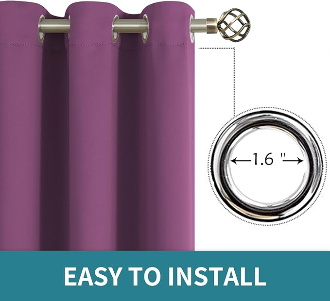 BGment Room Darkening Curtains 54 Inches Long - Grommet Thermal Insulated Drapes Window Treatment Curtains for Bedroom, 2 Panels, 38 x 54 Inch, Eggplant Purple