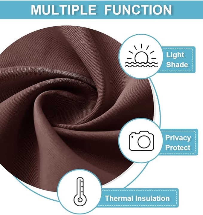 RYB HOME Short Blackout Curtains for Small Window, Sunmmer Heat Light Blocking Privacy Protection Curtains for Sunroom Laundry Room Stair Window, Width 52 by Length 36, Chocolate Brown, Set of 2