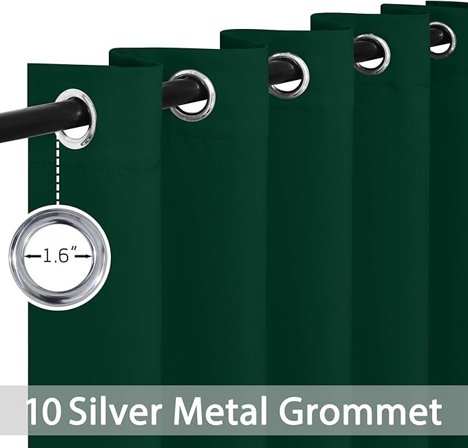Yakamok Blackout Curtains Room Darkening Thermal Insulated Window Panels,Solid Grommet Top Drapes for Bedroom/Living Room(52Wx90L, Dark Green, 2 Panels)