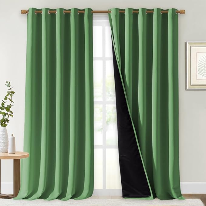NICETOWN Total Shade Curtains and Draperies, Forest Green, Package of 2, 62 inches Wide x 95 inches, LongHeavy-Duty Full Light Shading Drapes with Black Liner Backing for Villa/Hall/Dorm Window