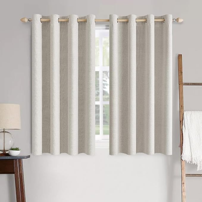 MIULEE Linen Textured Curtains for Bedroom Solid 100% Blackout Thermal Insulated Cream White Grommet Room Darkening Curtains & Drapes Luxury Decor for Living Room Nursery 52 x 54 Inch (2 Panels)