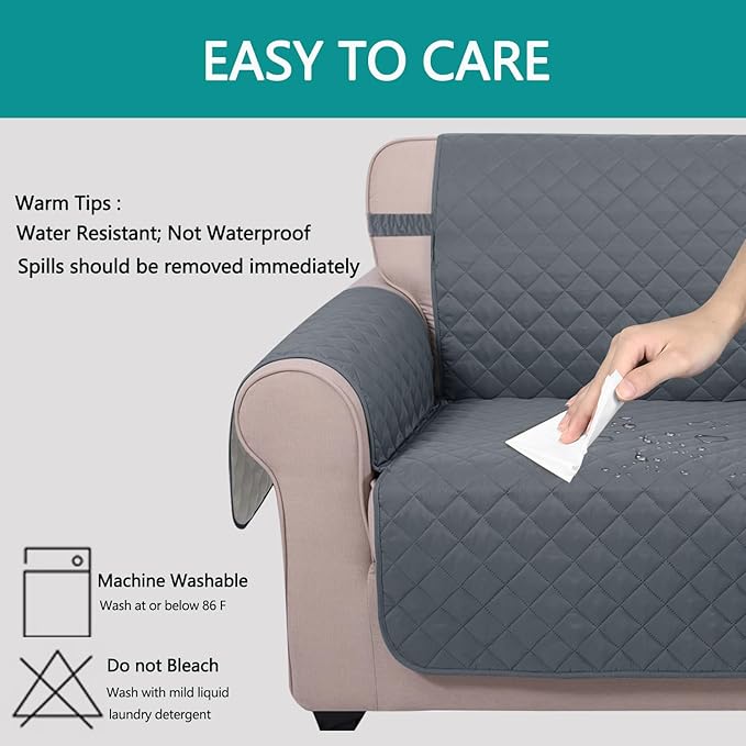 U-NICE HOME Reversible Oversized Chair Covers Quilted Water Repellent Pet Protectors with Elastic Straps(28''Armchair, Dark Blue/Light Grey)