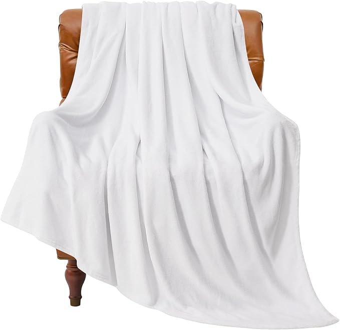 BEDELITE Fleece Blanket White Throw Blanket for Couch & Bed, Luxury Plush Cozy Fuzzy Blanket 50" x 70", Super Soft Warm Lightweight Fall Throw Blanket for Travel Camping